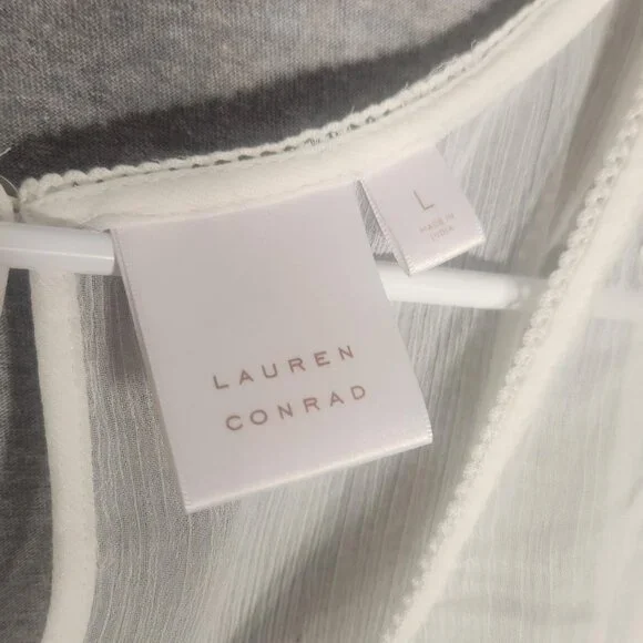 Lauren Conrad Sheer Babydoll Tank Top Floral Embroidery Keyhole - Picture 4 of 5